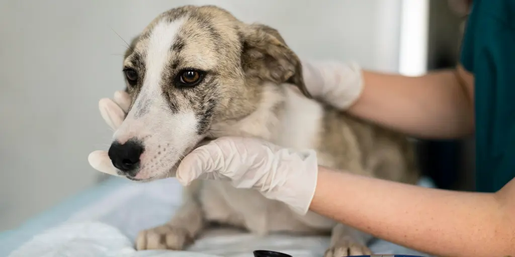 Close up on veterinarian taking care of dog